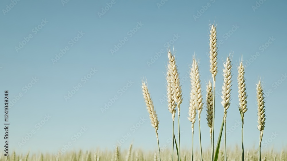 Fototapeta premium Elegant Golden wheat field swaying in a gentle breeze with a clear azure sky above symbolizing the warmth and abundance of May 
