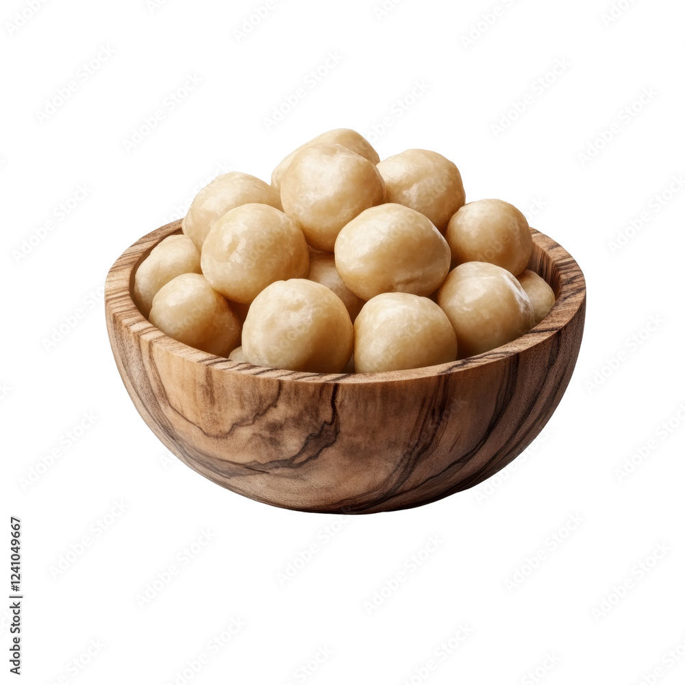 macadamia nuts in a wooden bowl isolated on transparent background macadamia nuts in a wooden bowl isolated on transparent background