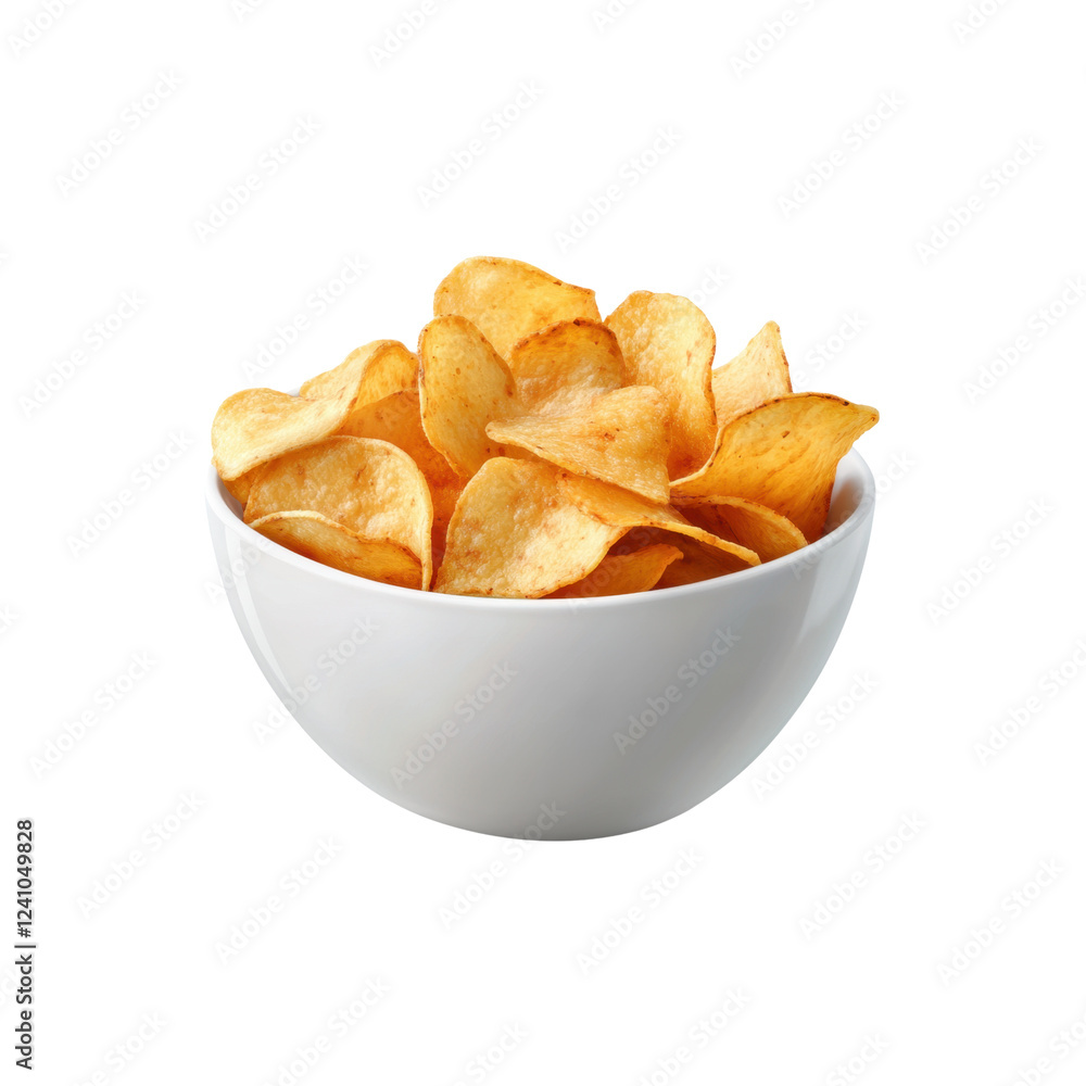 white bowl with crispy potato chips isolated on transparent background white bowl with crispy potato chips isolated on transparent background