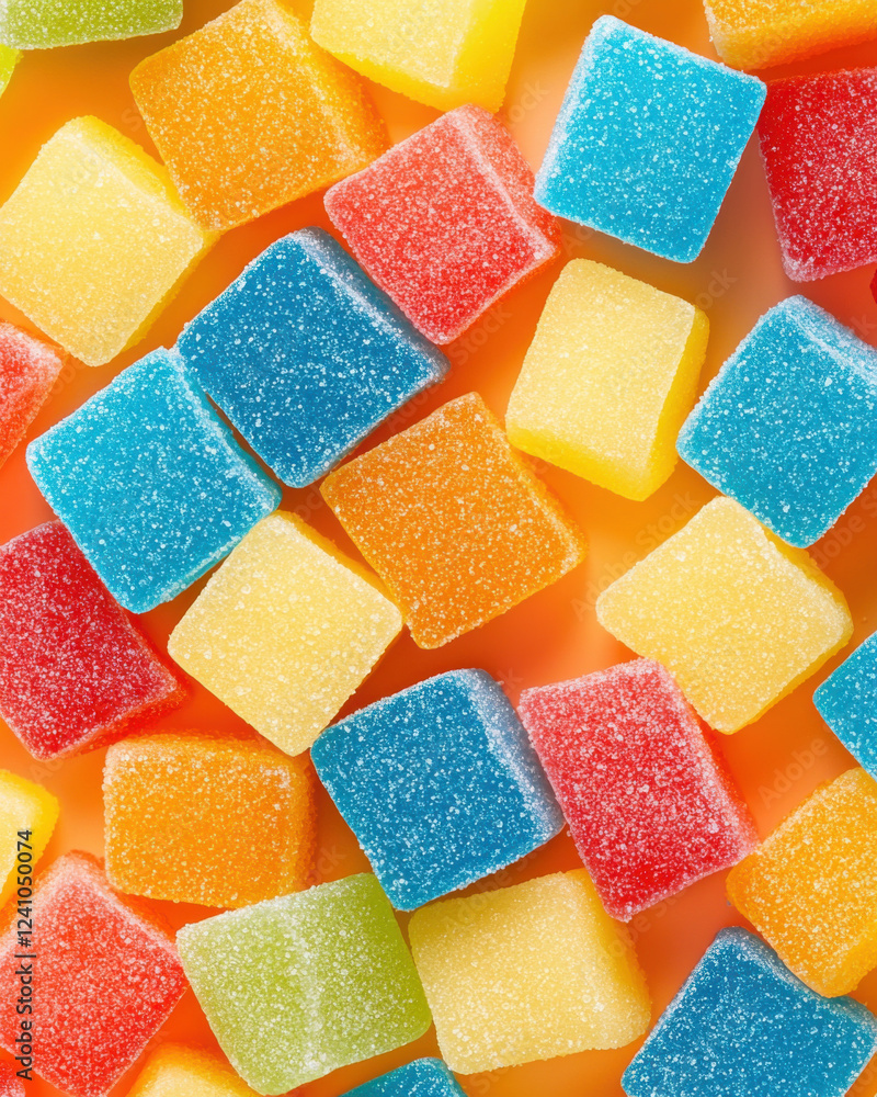 Colorful sugar coated gummy candies in various shapes and sizes Colorful sugar coated gummy candies in various shapes and sizes
