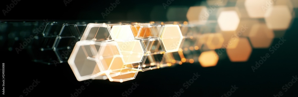 Abstract Composition of Transparent Hexagonal Shapes in Warm Lighting Abstract Composition of Transparent Hexagonal Shapes in Warm Lighting