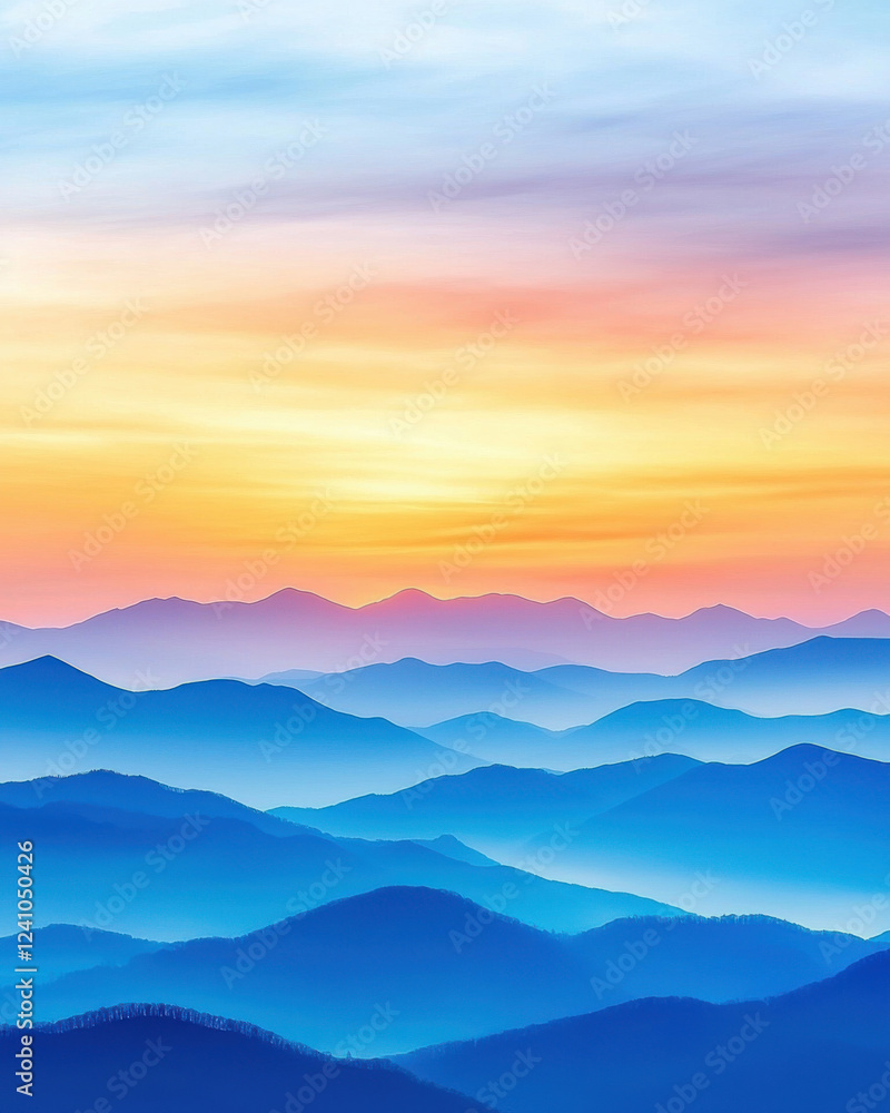 Majestic mountain range at sunrise with vibrant colors and soft clouds Majestic mountain range at sunrise with vibrant colors and soft clouds