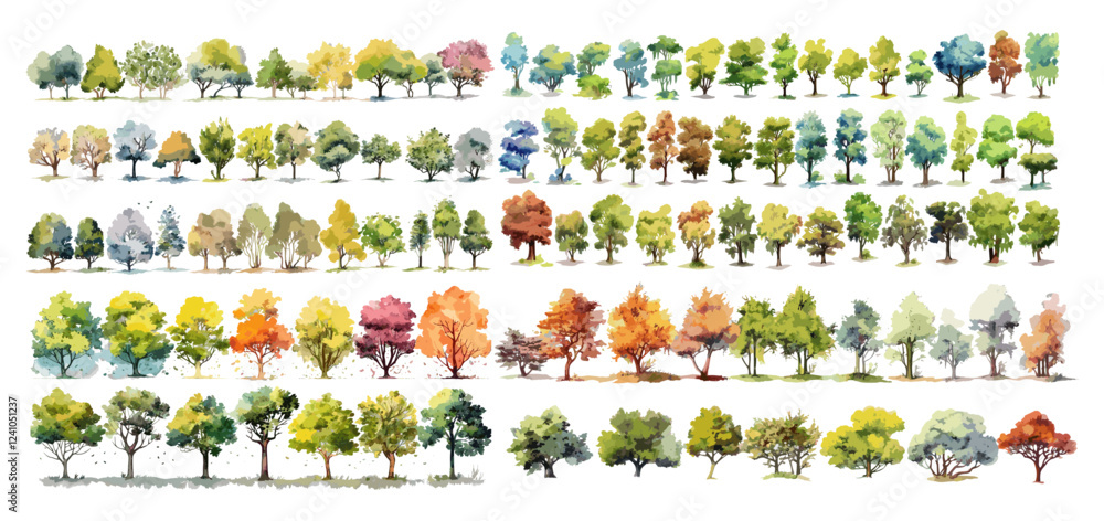 Φωτογραφία Watercolor Hand-Drawn Tree Top View Set – Isolated on White for Landscape Plans