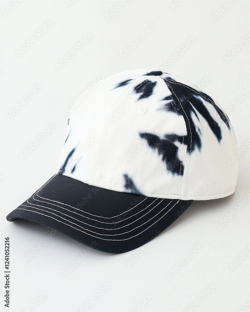 Fototapeta premium Monochrome tie dye cap with abstract pattern, perfect for casual style