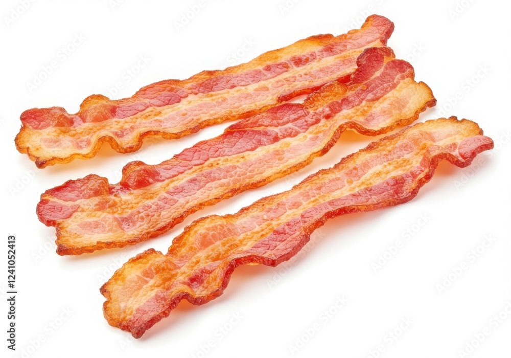 Realistic crispy strip bacon isolated on White
background Realistic crispy strip bacon isolated on White
background
