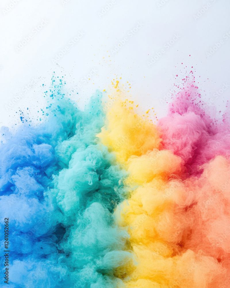 Fototapeta premium Vibrant colored smoke clouds in blue, yellow, pink, and orange hues