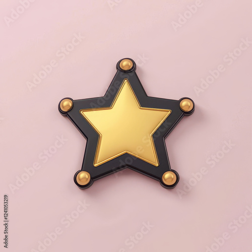 Golden sheriff badge with black outline and decorative elements