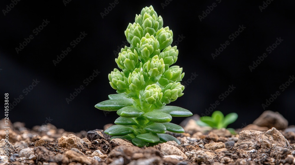 Green succulent plant growing in soil, close-up Green succulent plant growing in soil, close-up