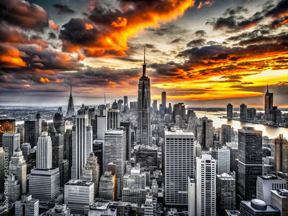 Obraz premium Dramatic Black and White NYC Skyline Landscape Photography