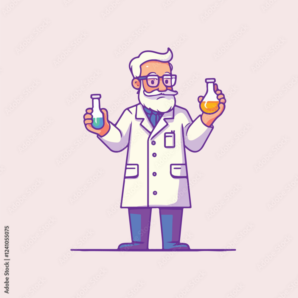 Scientist character in lab coat glasses and cap Vector illustration Scientist character in lab coat glasses and cap Vector illustration
