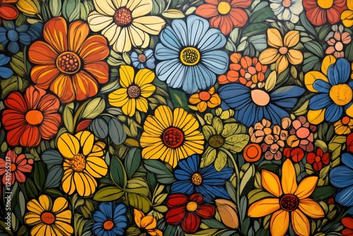 Wallpaper Mural Vibrant floral painting in bold colors. Torontodigital.ca