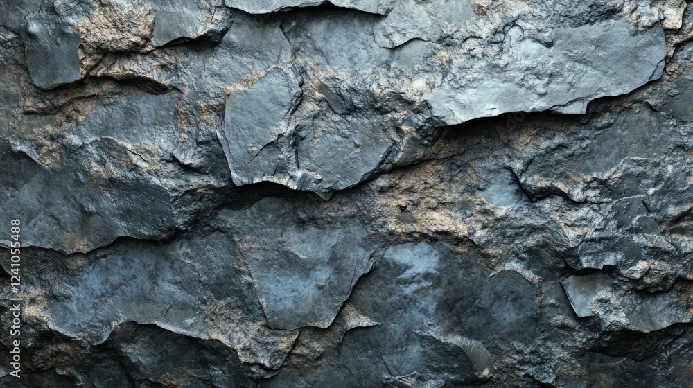 Detailed raw slate texture with rough, uneven surfaces showing natural rock formations and mineral deposits Detailed raw slate texture with rough, uneven surfaces showing natural rock formations and mineral deposits