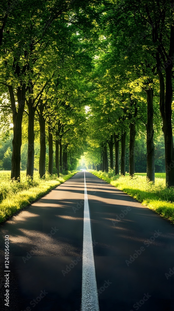 A straight road flanked by tall trees, leading to the horizon in bright daylight
A straight road flanked by tall trees, leading to the horizon in bright daylight