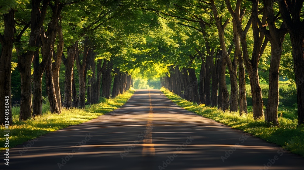 A straight road flanked by tall trees, leading to the horizon in bright daylight
A straight road flanked by tall trees, leading to the horizon in bright daylight