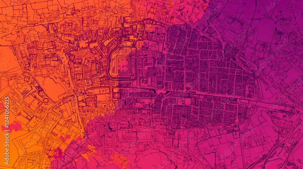 Vibrant Urban Map Design with Gradient Colors Showcasing Detailed City Layout and Structure Vibrant Urban Map Design with Gradient Colors Showcasing Detailed City Layout and Structure