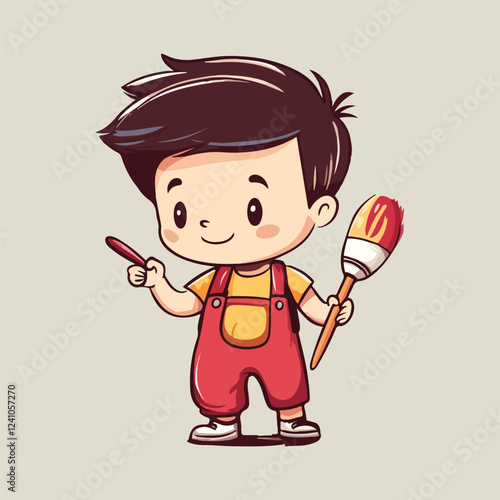A cute boy paint in artboard smiling face vector illustration 