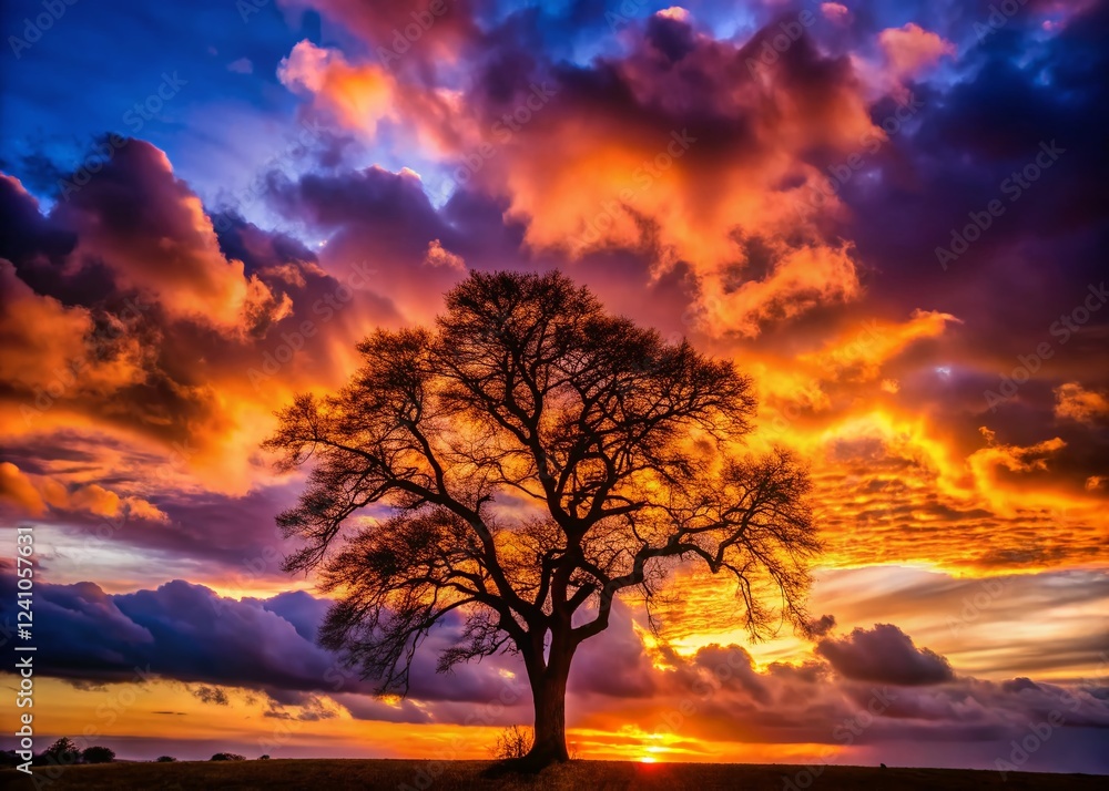 Dramatic Tree Silhouette Cloudy Sunset Low Light Photography Stock Photo Dramatic Tree Silhouette Cloudy Sunset Low Light Photography Stock Photo