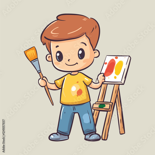 A cute boy paint in artboard smiling face vector illustration 