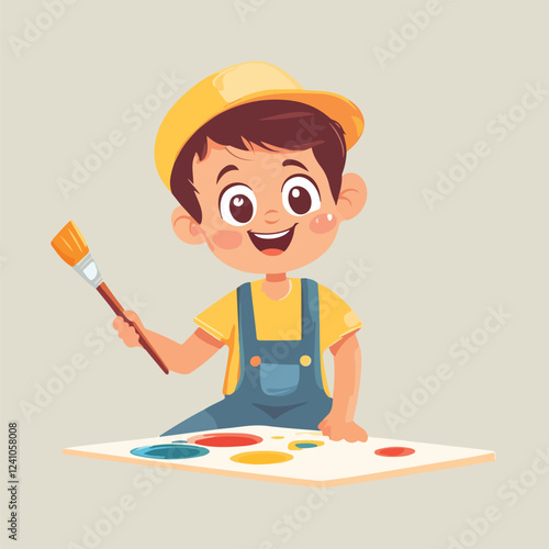 A cute boy paint in artboard smiling face vector illustration 