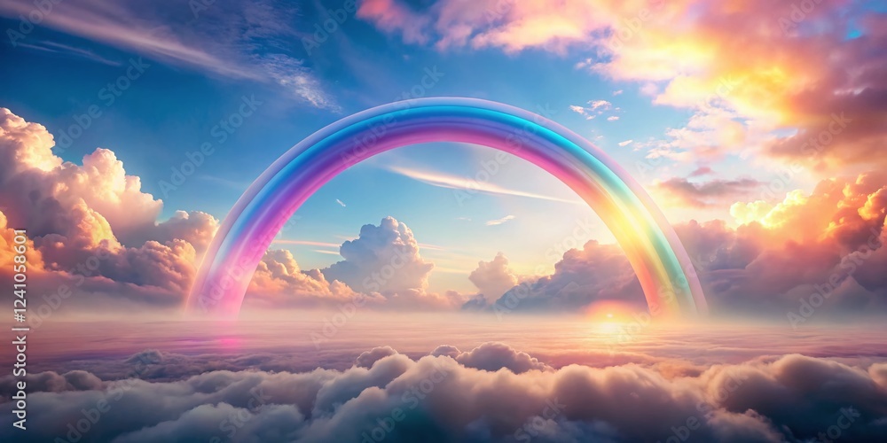Dreamy Pastel Rainbow Arch in Soft Cloudscape Sky - Architectural Photography Stock Photo Dreamy Pastel Rainbow Arch in Soft Cloudscape Sky - Architectural Photography Stock Photo