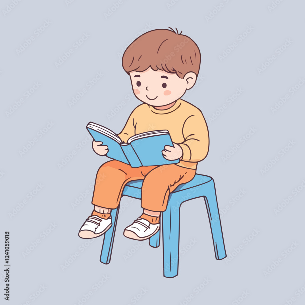 A cute little boy read a book stand vector illustration A cute little boy read a book stand vector illustration