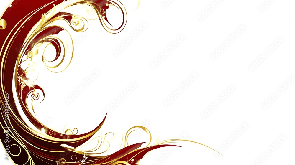 Red gold swirls design, white space, invitation Red gold swirls design, white space, invitation
