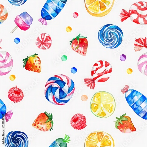 Seamless pattern with watercolor candy drawing abstract illustration on white background photo