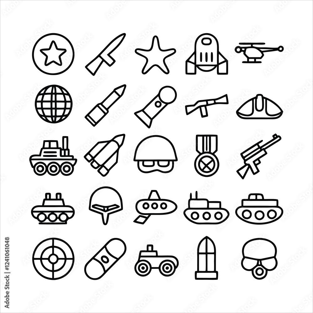 Obraz premium outline set of war military army line icons