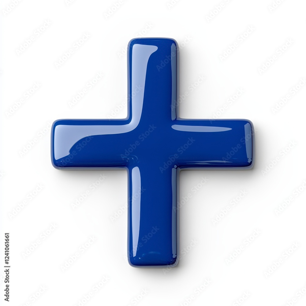 Glossy Dark Blue Plus Symbol 3D Render On White Glossy Dark Blue Plus Symbol 3D Render On White
