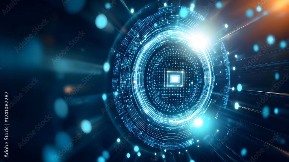 Abstract technology background with glowing circuit patterns and a central processing unit concept. Abstract technology background with glowing circuit patterns and a central processing unit concept.