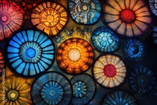 Wallpaper Mural Microscopic view of vibrant, colorful diatoms, resembling intricate floral patterns. Torontodigital.ca