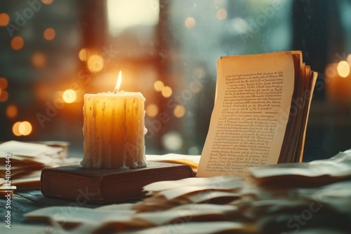 A candlelit room filled with ancient mortgage ledgers, where each page whispers past debts and fortunes lost photo