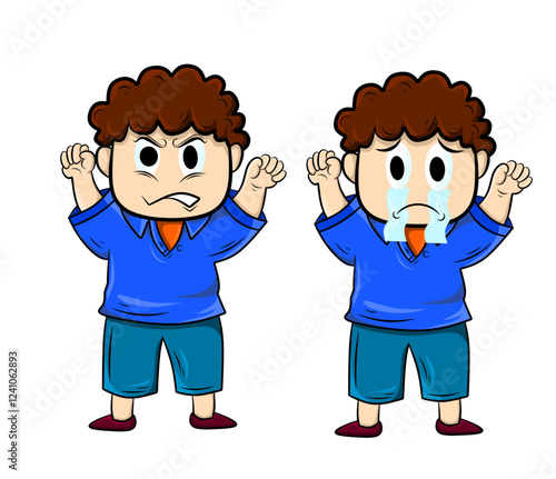 Collection of emoji characters. Cartoon style emotion icon. Isolated boy avatar with different facial expressions. Flat illustration of man's emotional face. Hand drawn vector illustration emoticons
