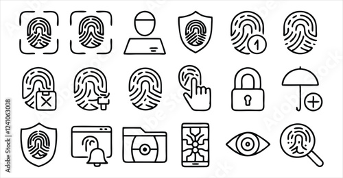 set of  outline icons related to fingerprint  li 