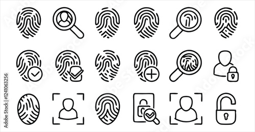 set of  outline icons related to fingerprint  li 