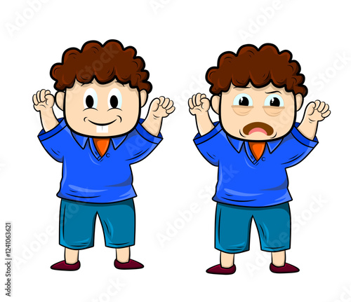 Collection of emoji characters. Cartoon style emotion icon. Isolated boy avatar with different facial expressions. Flat illustration of man's emotional face. Hand drawn vector illustration emoticons