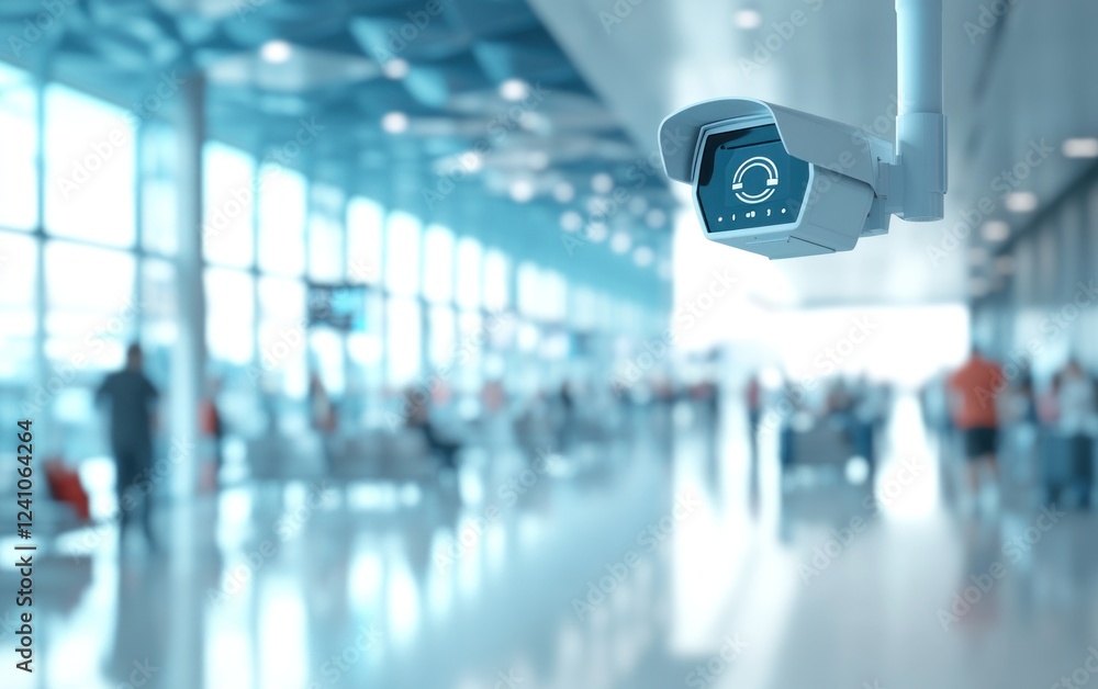 Security camera monitoring a busy airport terminal. Security camera monitoring a busy airport terminal.