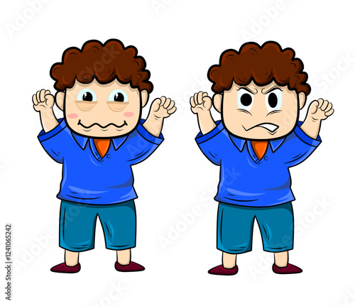 Collection of emoji characters. Cartoon style emotion icon. Isolated boy avatar with different facial expressions. Flat illustration of man's emotional face. Hand drawn vector illustration emoticons