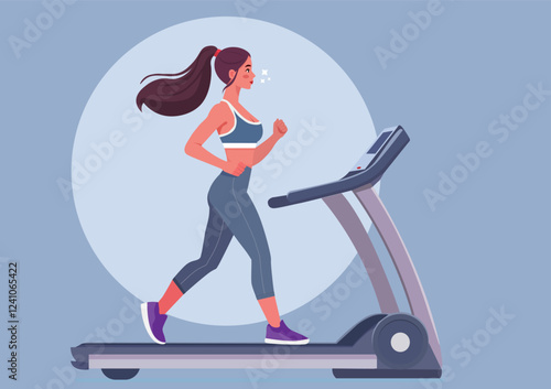 Vector illustration Woman exercising on a treadmill