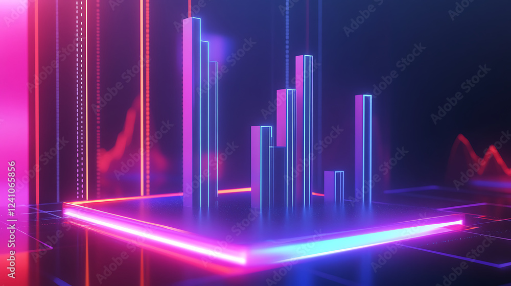 A vibrant, futuristic data visualization featuring glowing bars against a dark backdrop, showcasing digital analytics and trends. A vibrant, futuristic data visualization featuring glowing bars against a dark backdrop, showcasing digital analytics and trends.