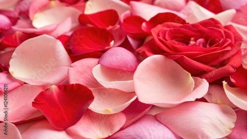 Close Up of Rose Petals and a Red Rose Bloom Romantic Floral Background for Weddings Valentine's Day and Special Occasions