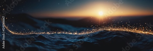 Mountain landscape dreamy festive atmosphere. Dawn in the mountains bright path of light on the rocks - the way to comprehend yourself.