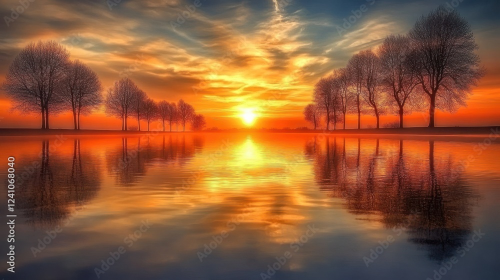 Serene Reflection of Trees at Golden Hour Serene Reflection of Trees at Golden Hour