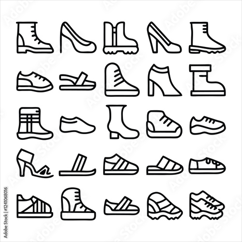 set of outline icons related to footwear linear 