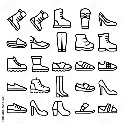 set of outline icons related to footwear linear 