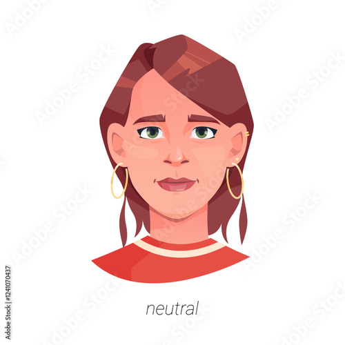 Neutral and calm facial expression of woman personage. Vector isolated flat cartoon character, relaxed lady in good mood. Calmness and peace of mind, not bothered or touched by emotions