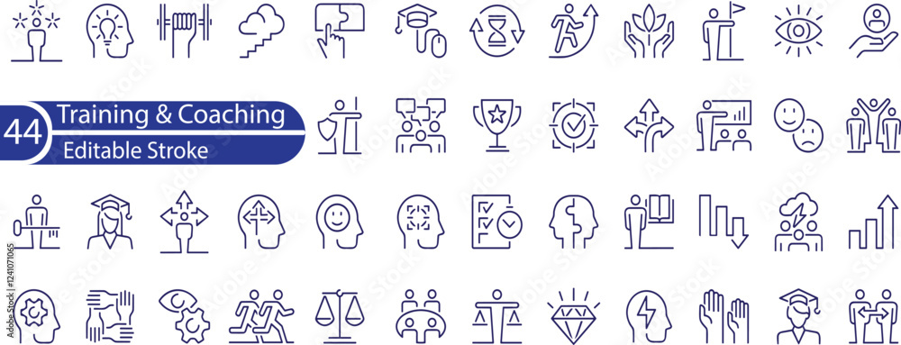 Naklejka premium Training and Coaching Line Editable Icons set . skills, lector, advise, support, and other