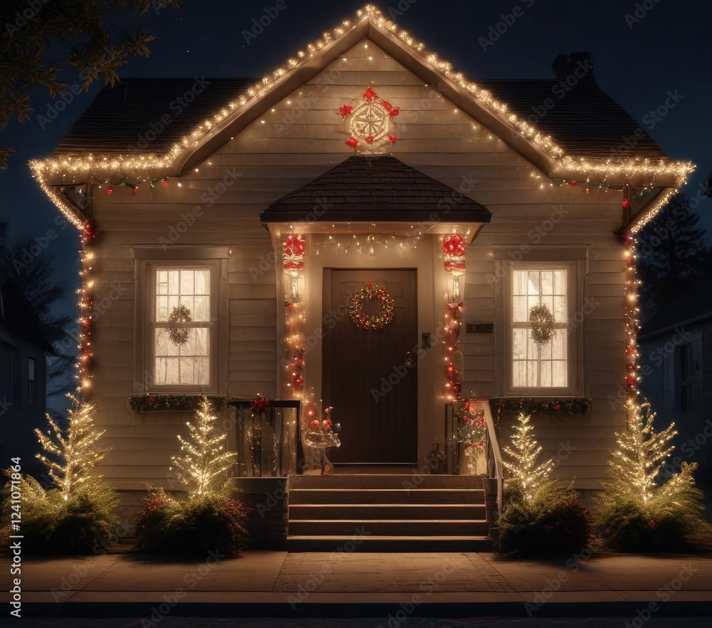 Fototapeta premium Animated Christmas light installation on a house, holiday, christmas lights