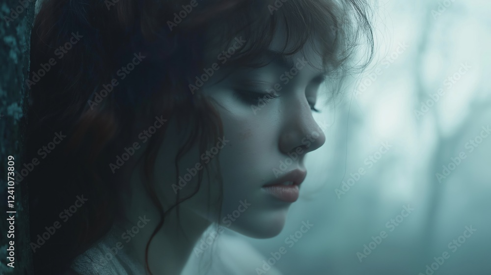 Dramatic Portrait of a Woman Looking Sad in Low Light Dramatic Portrait of a Woman Looking Sad in Low Light