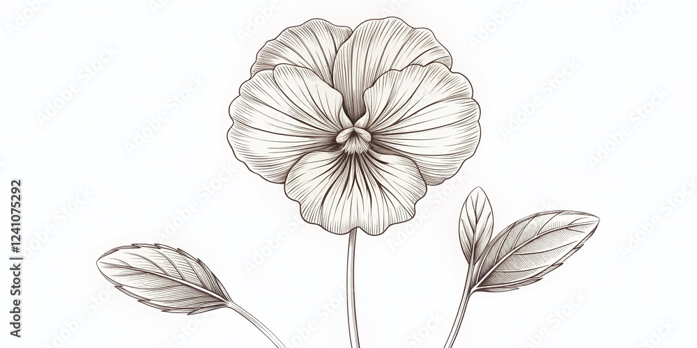 Fototapeta premium Elegant Monochrome Pansy Flower Outline Illustration - Minimalist Botanical Print